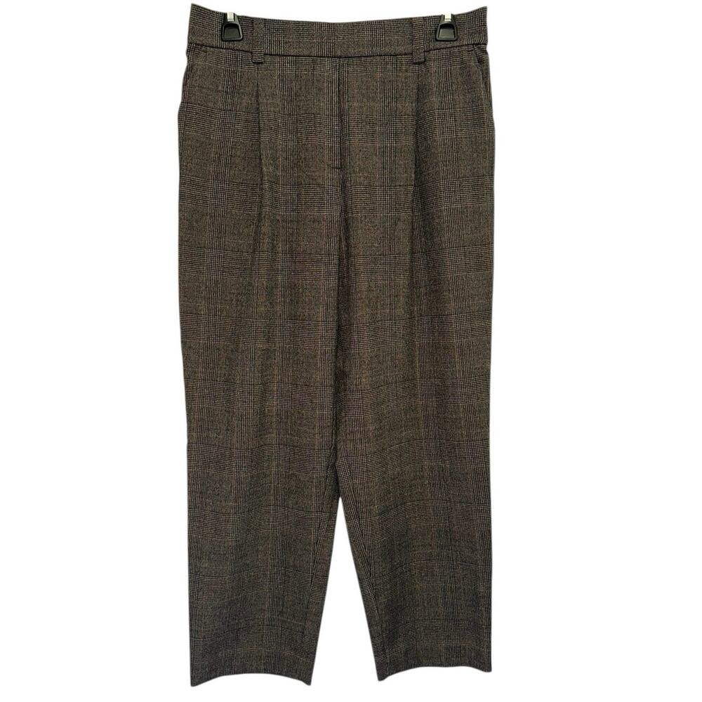 LOFT Petite Plaid Trouser Pants Medium Brown Career Ankle Length Workwear